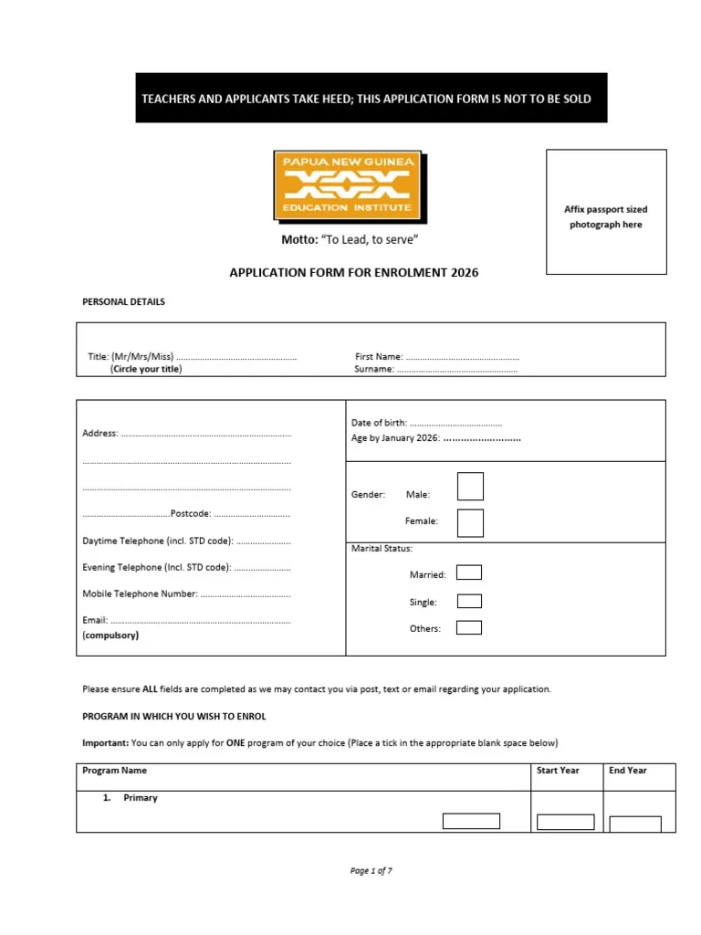 Upng Application Form 2026