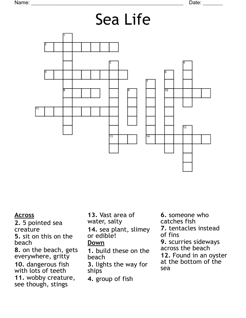 Sea Life Crossword WordMint