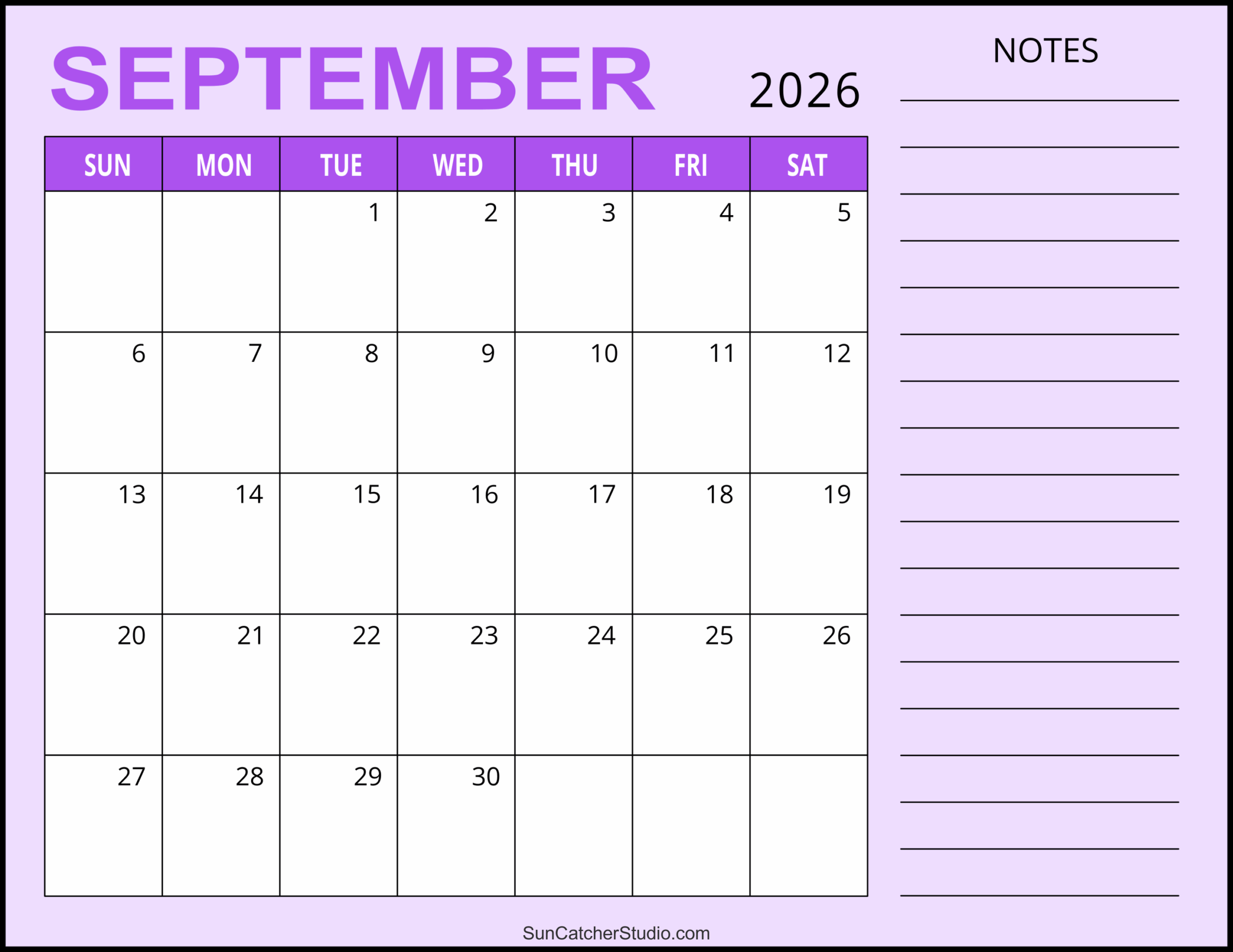 September 2026 Calendar Blank Calendar Pages