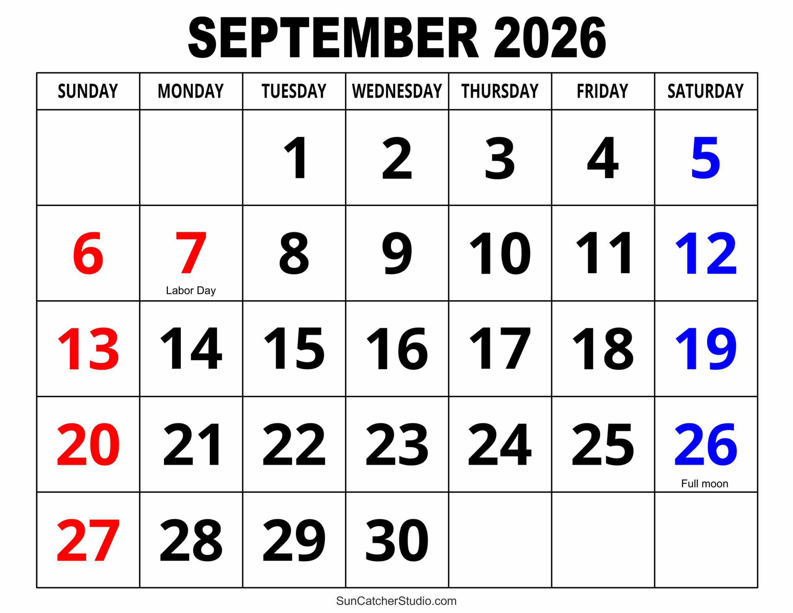 Blank Calendar Septembert 2026 Printable