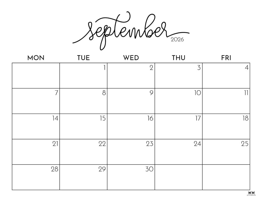 Blank Calendar Template September 2026 Printable