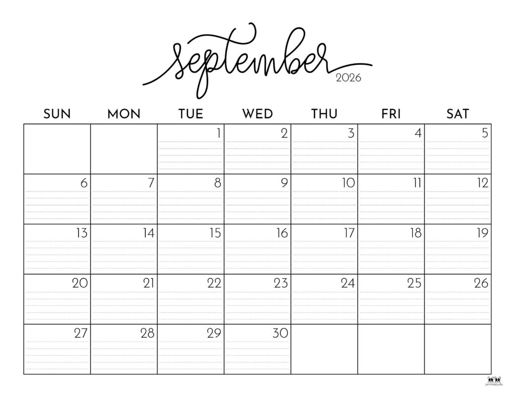 Free Printable September 2026 Calendar