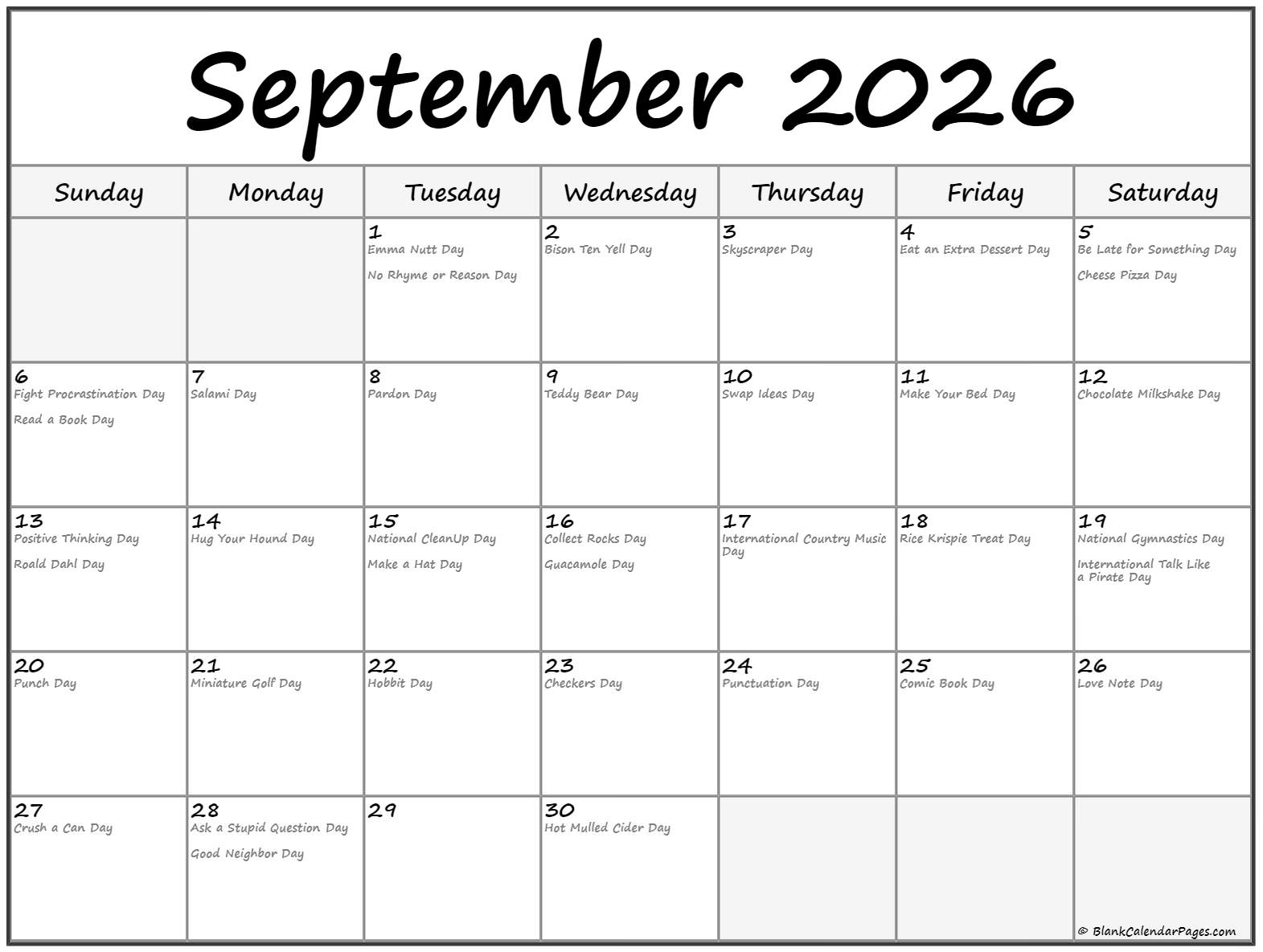 September 2026 Holiday Calendar