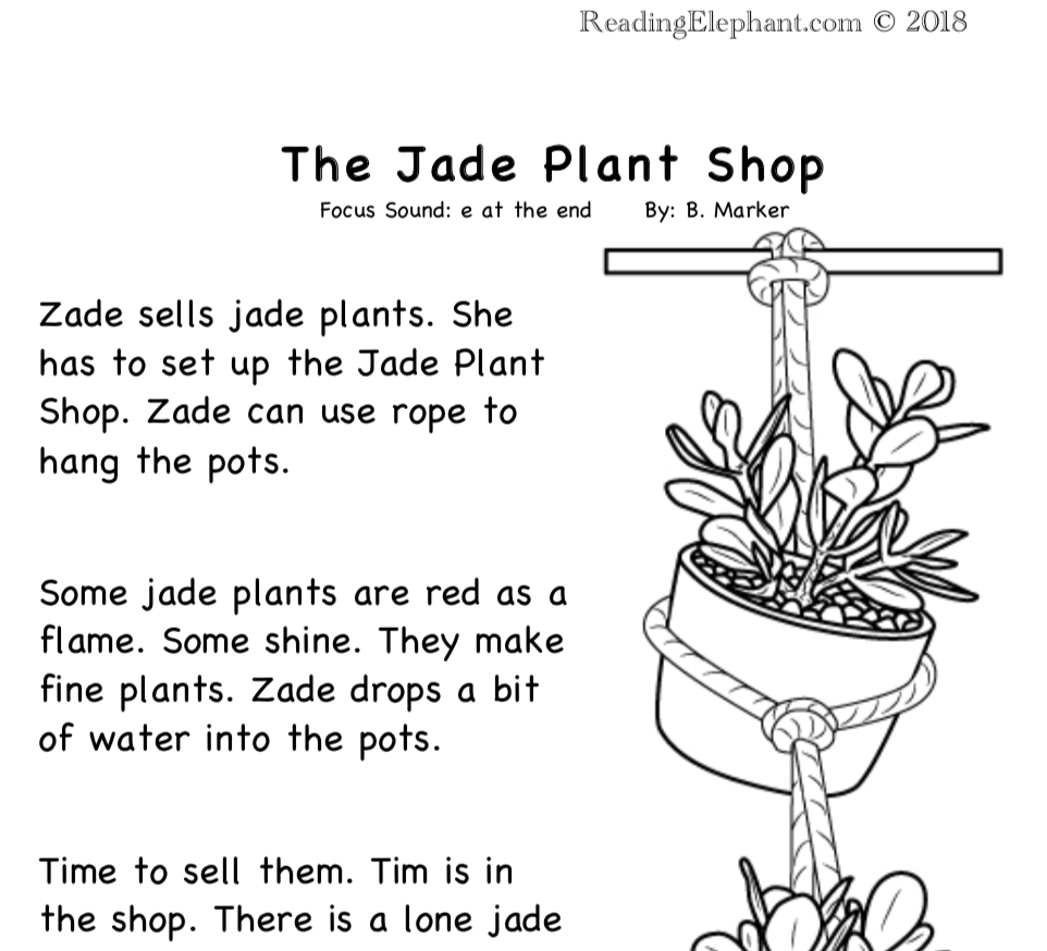 Silent E Stories The Jade Plant FREE Reading Elephant