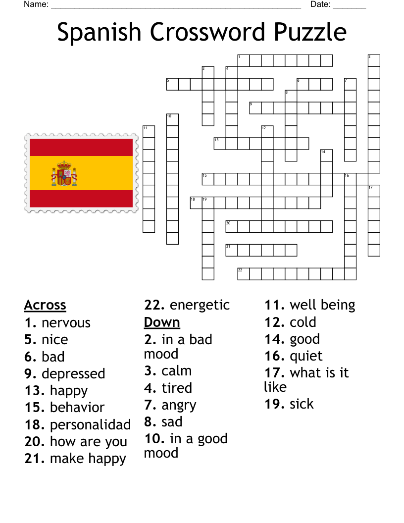 Spanish Vocabulary Crossword WordMint