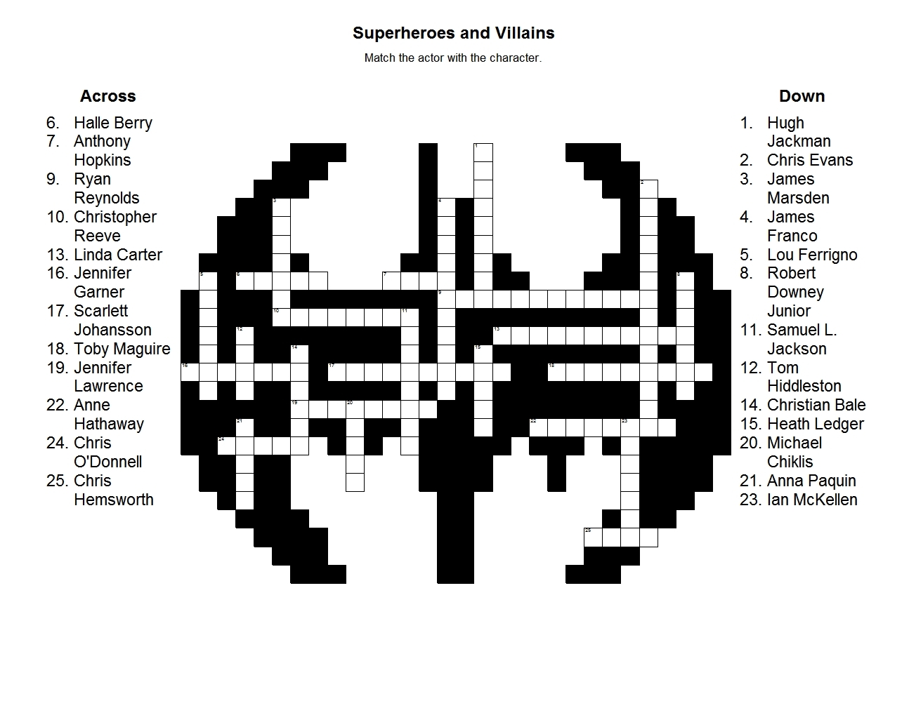 Printable Superhero Crossword Puzzles