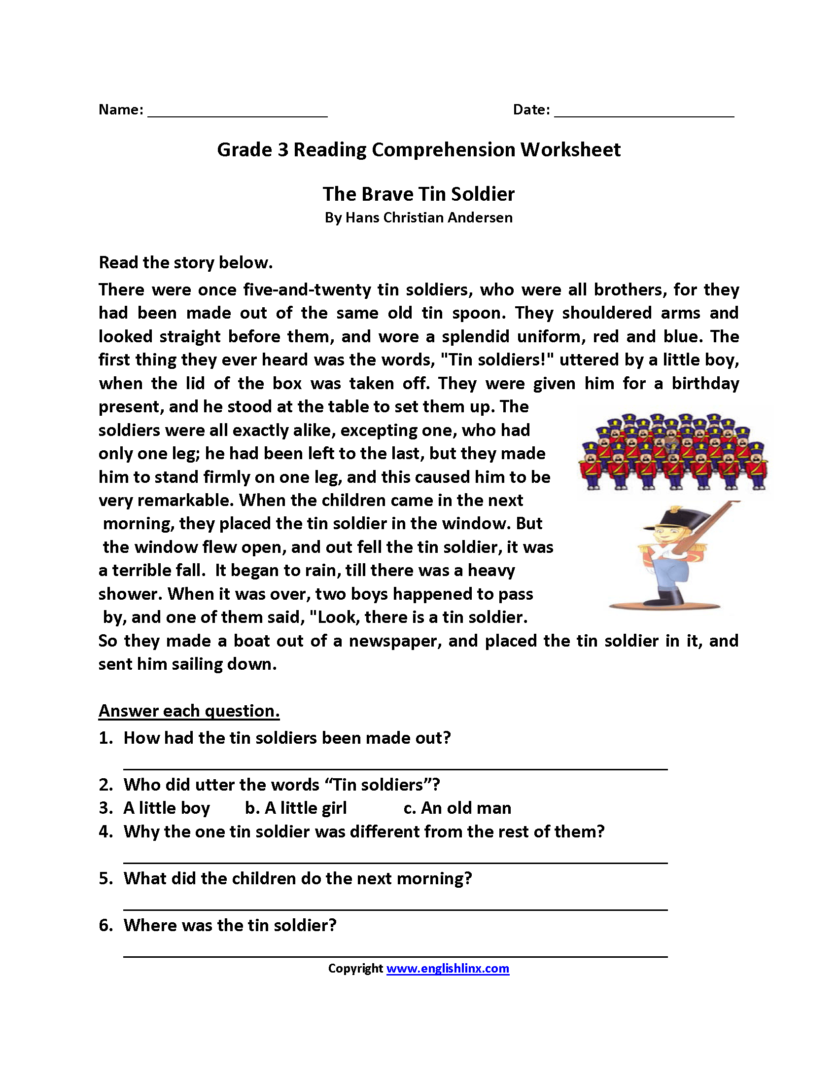 Free Printable Reading Comprehension Worksheets For 3rd Graders