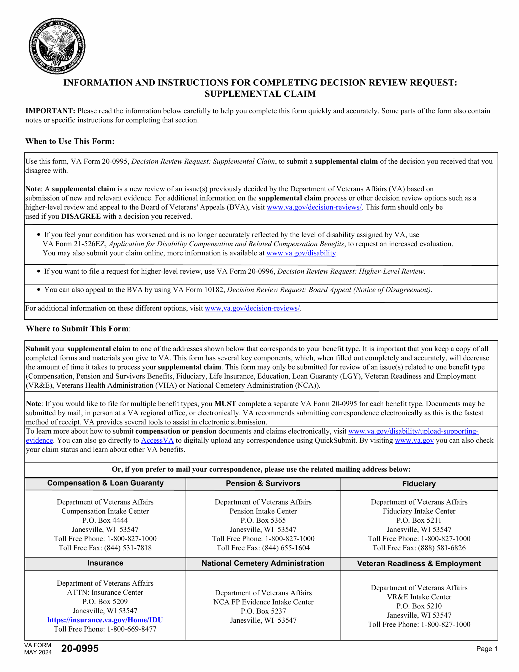 VA Form 20 0995 2024 2025 Fill Forms Online PDF Guru
