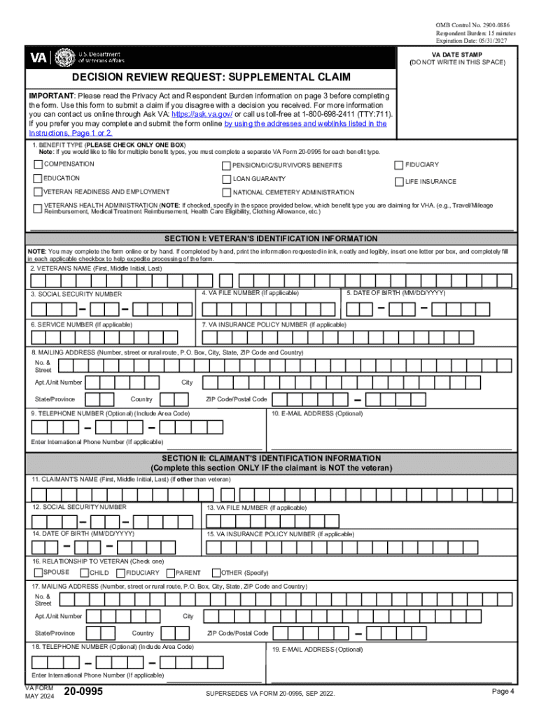 VA Form 20 0995 Fill Online Printable Fillable Blank PdfFiller