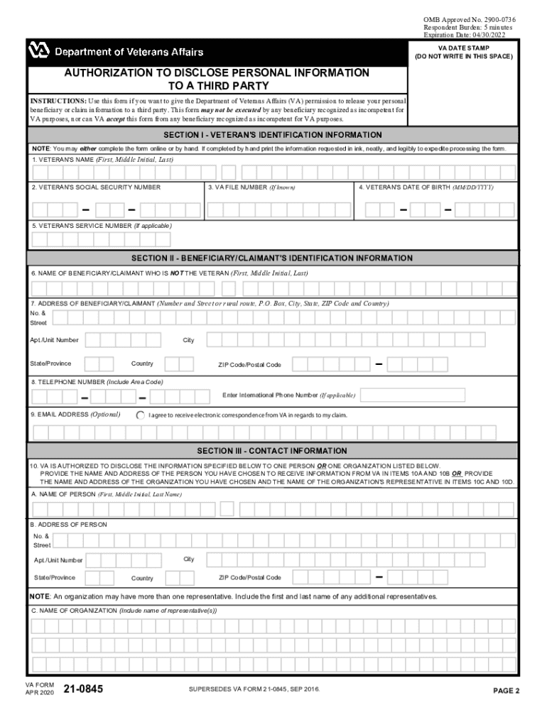 Va Form 21 0845 Fill Out amp Sign Online DocHub