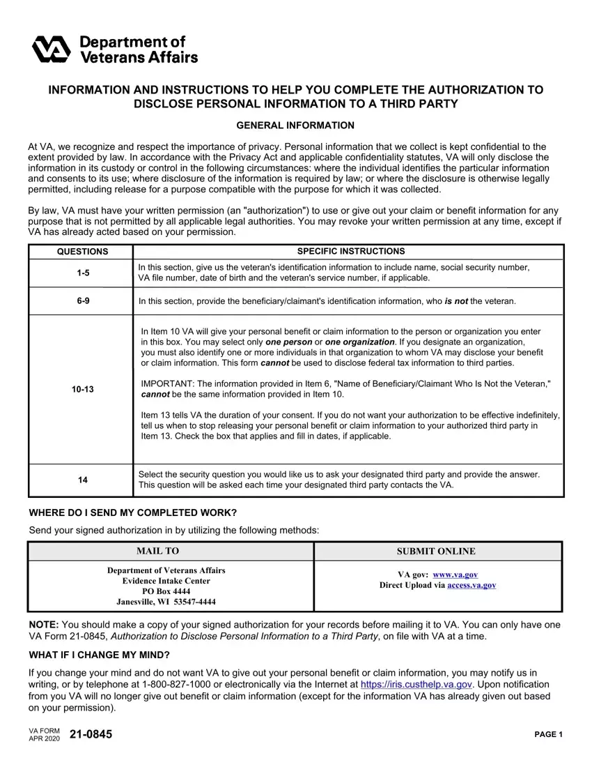 Va Form 21 0845 Fill Out Printable PDF Forms Online