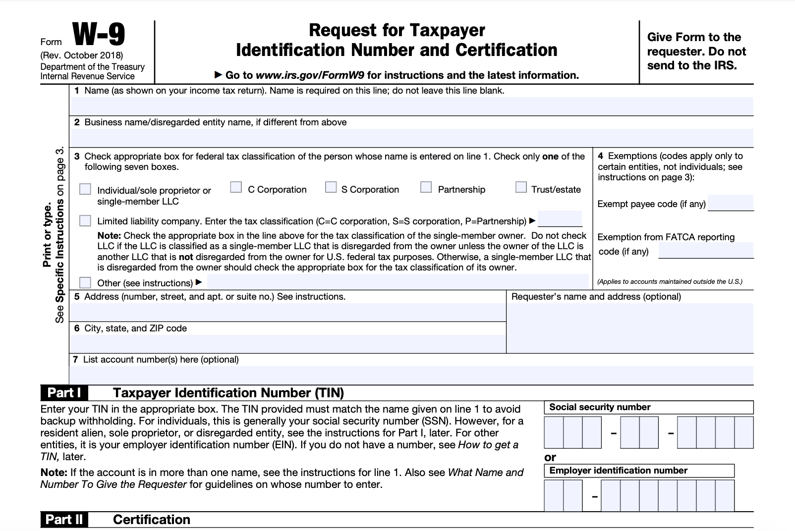Irs W-9 Form 2025 Printable
