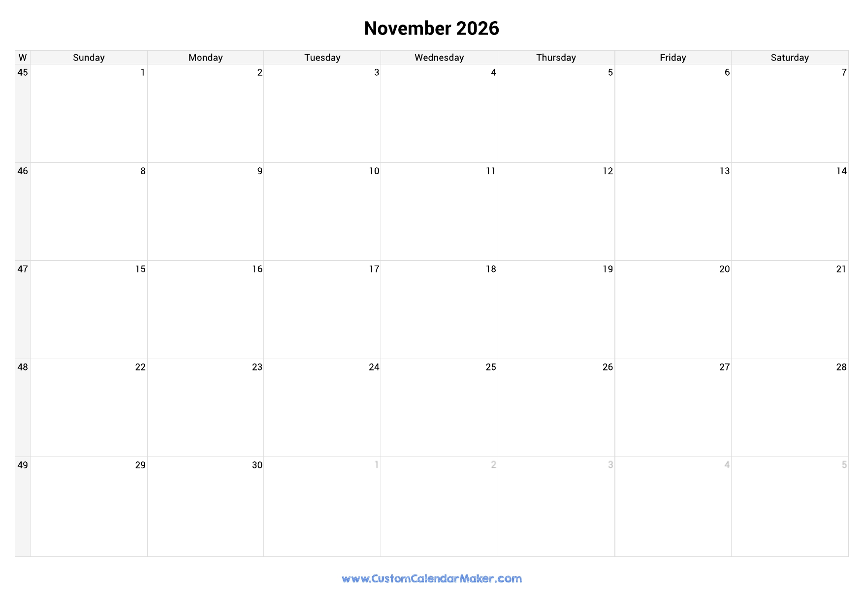 Beta Calendars November 2026 Calendar Printable