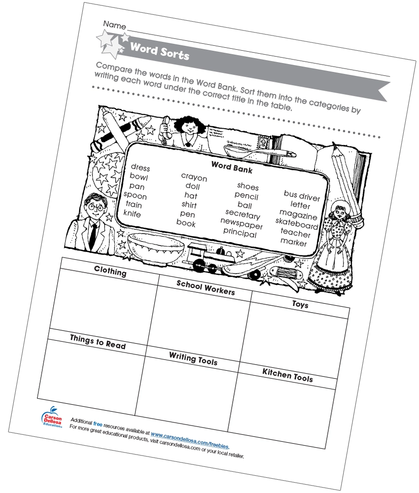 Word Sorts Vocabulary Free Printable Carson Dellosa