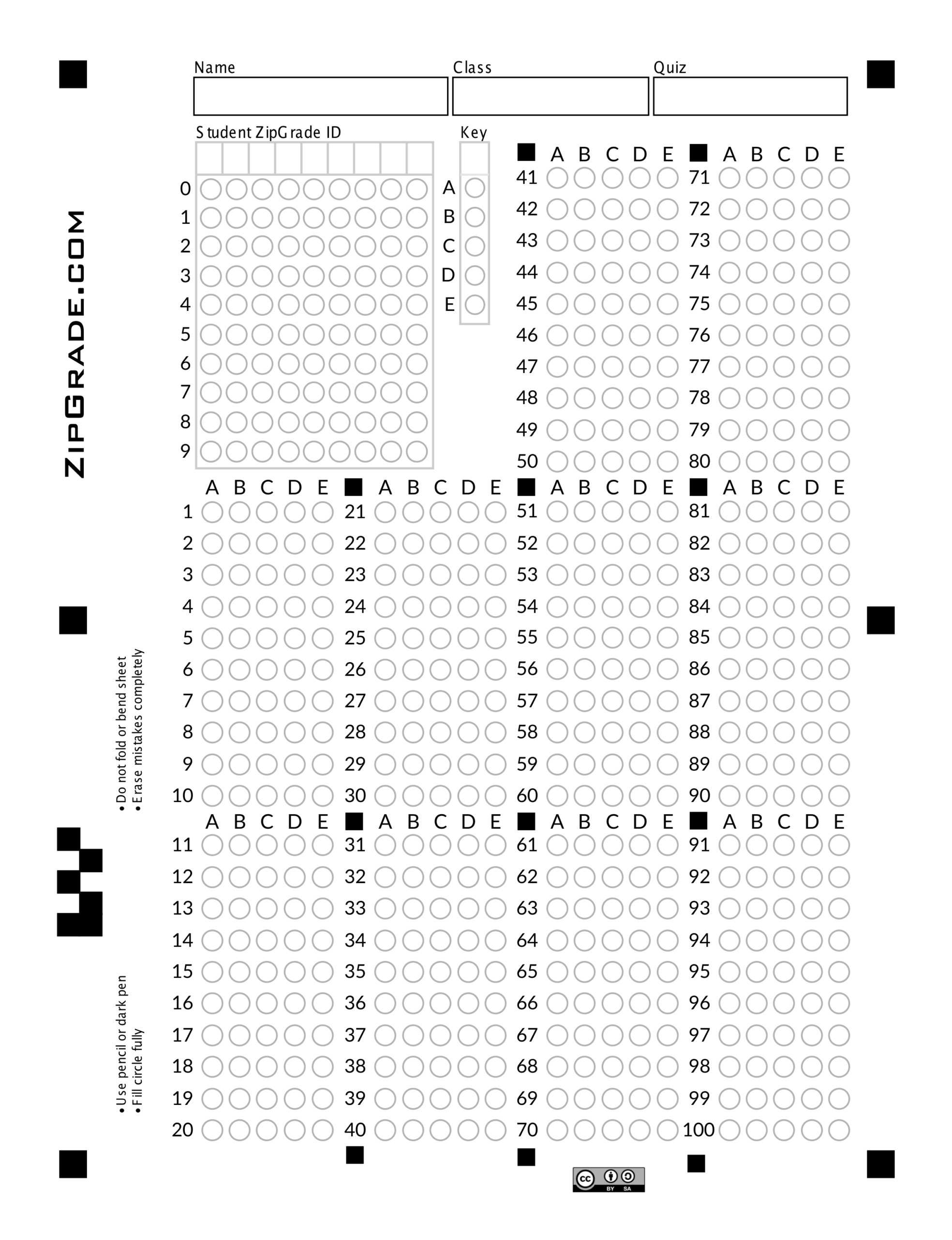 Printable Shading Answer Sheet