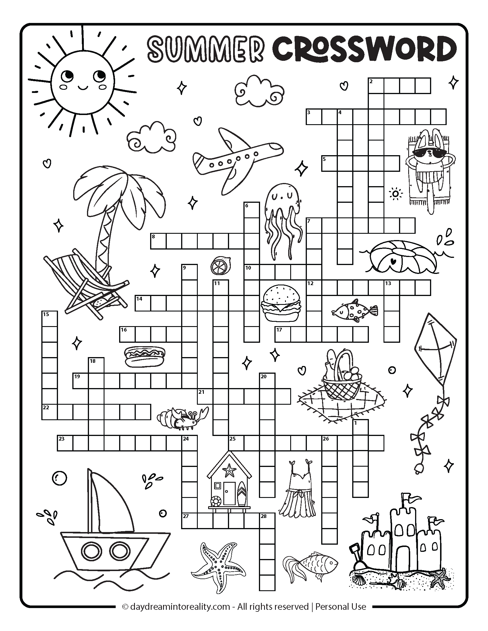 Free Kids Summer Crossword Puzzles Printable