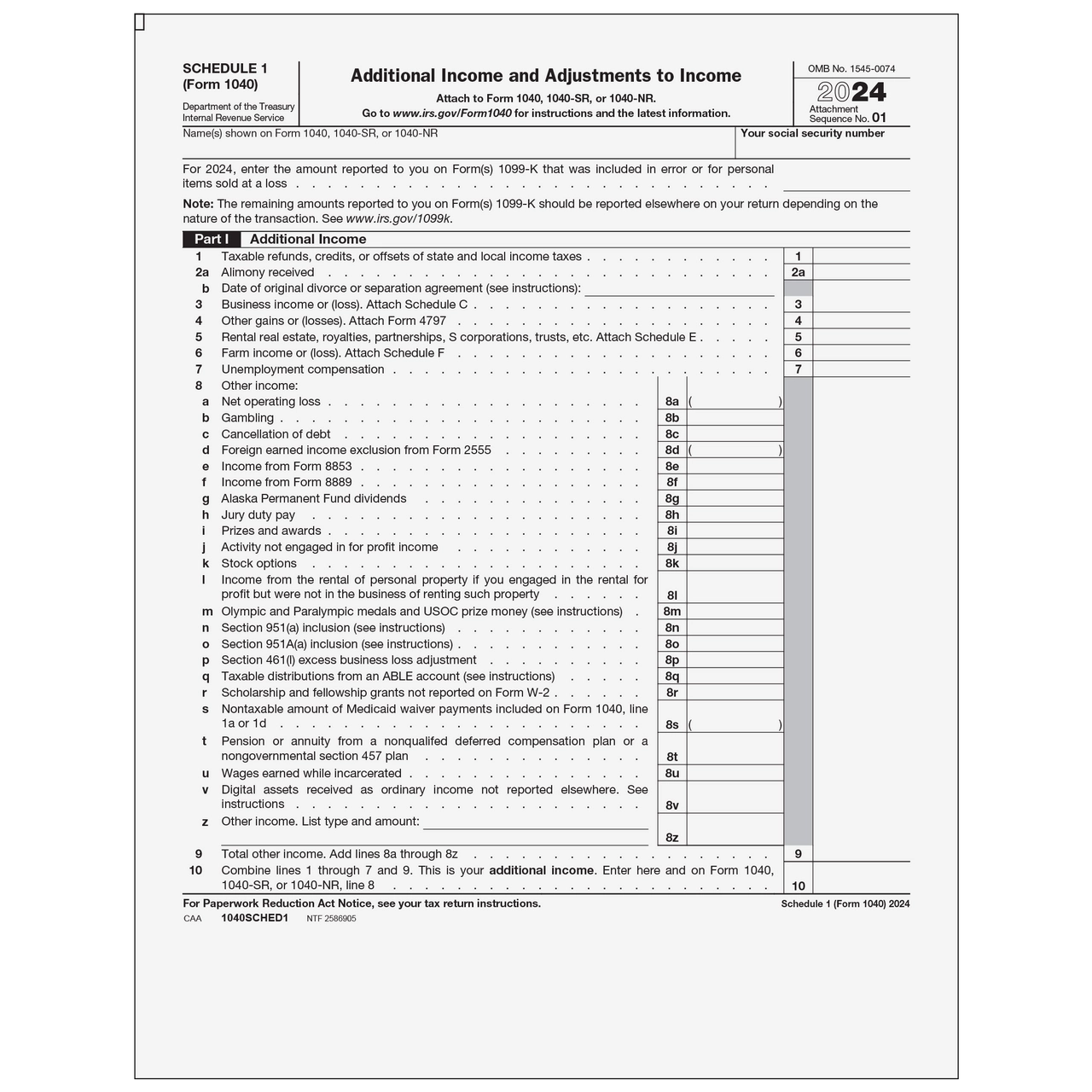 1040SCHED1 Form 1040 Schedule 1 Additional Income And 