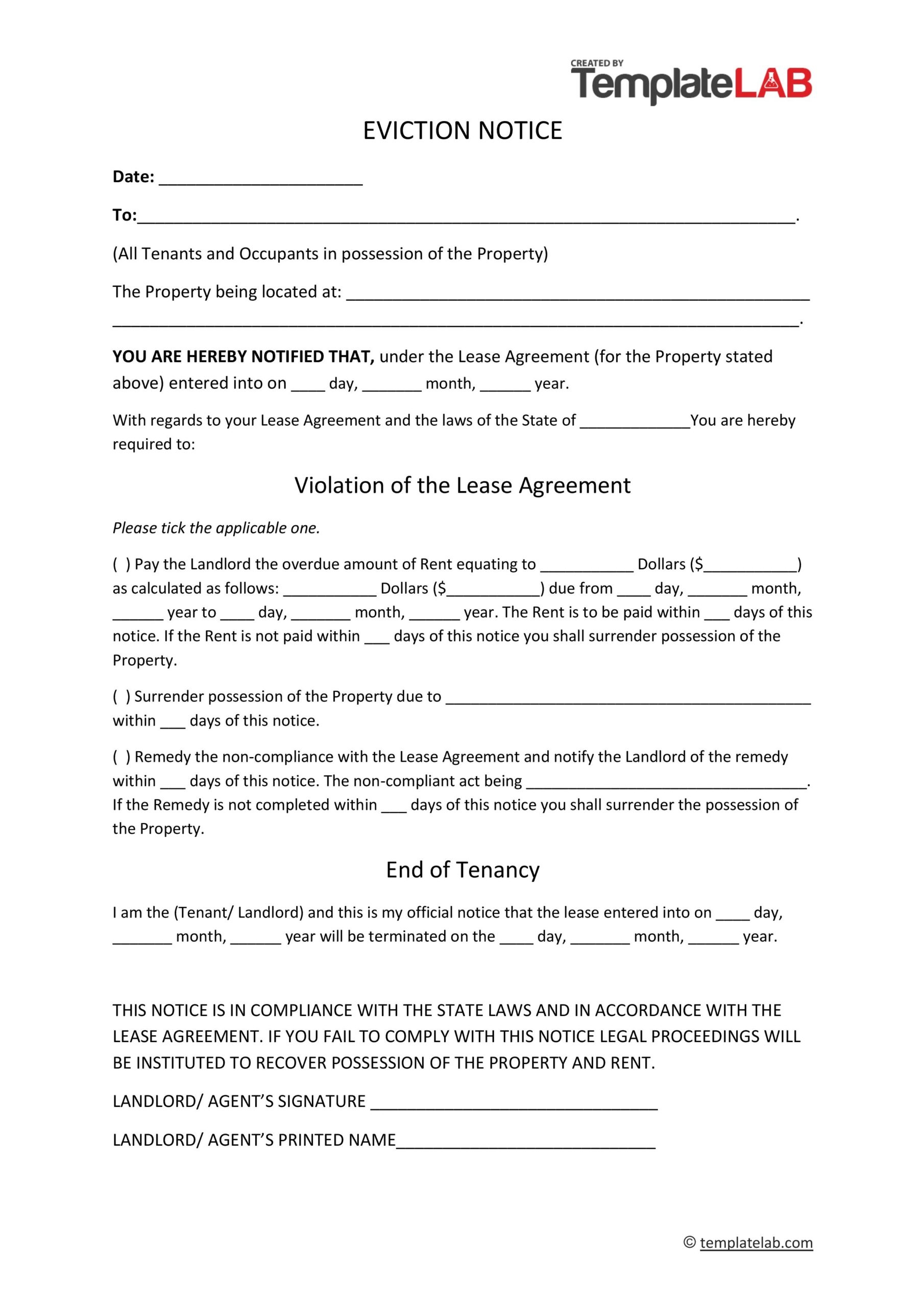Free Printable Eviction Notice Template Pdf
