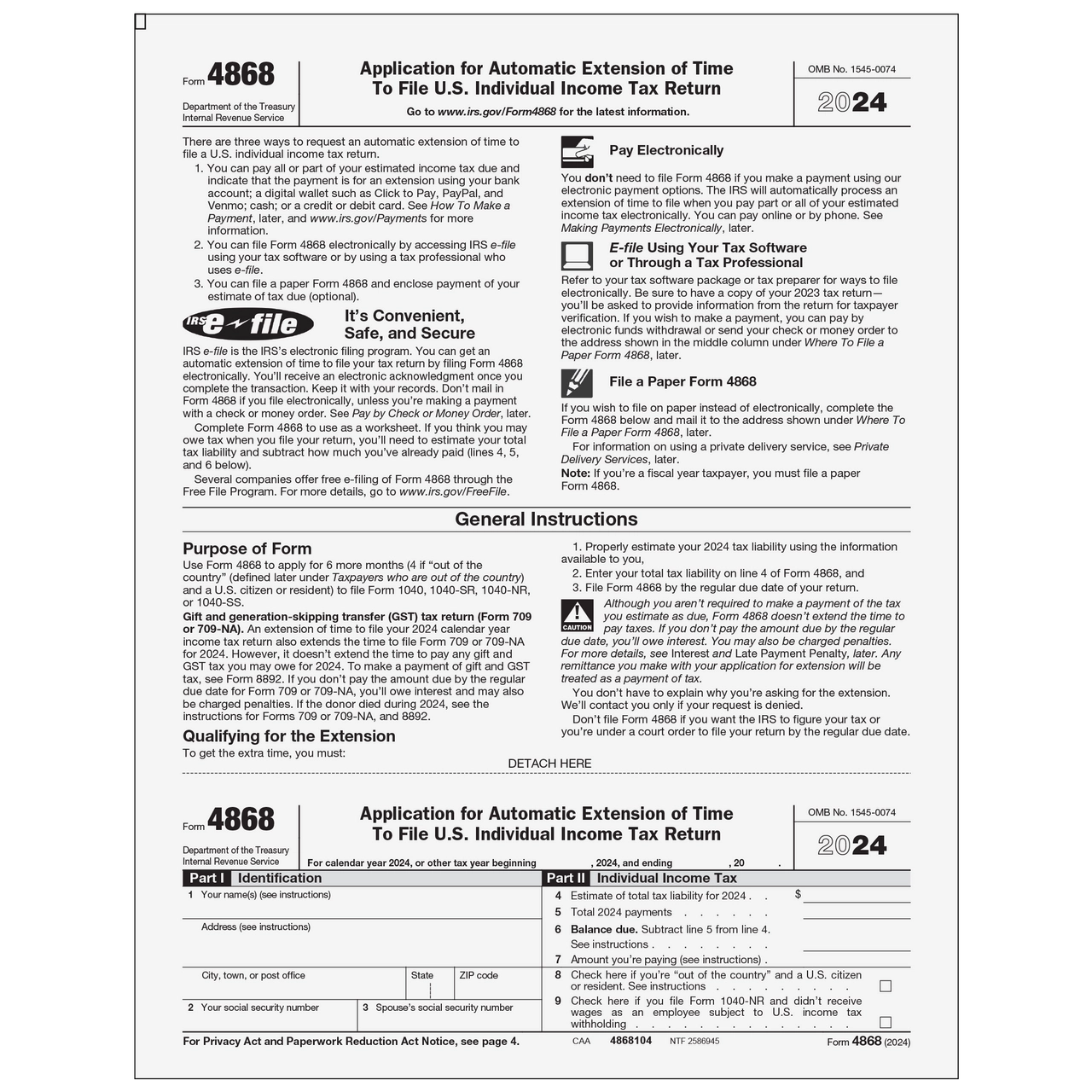 4868104 Form 4868 Application For Automatic Extension Of Time To 
