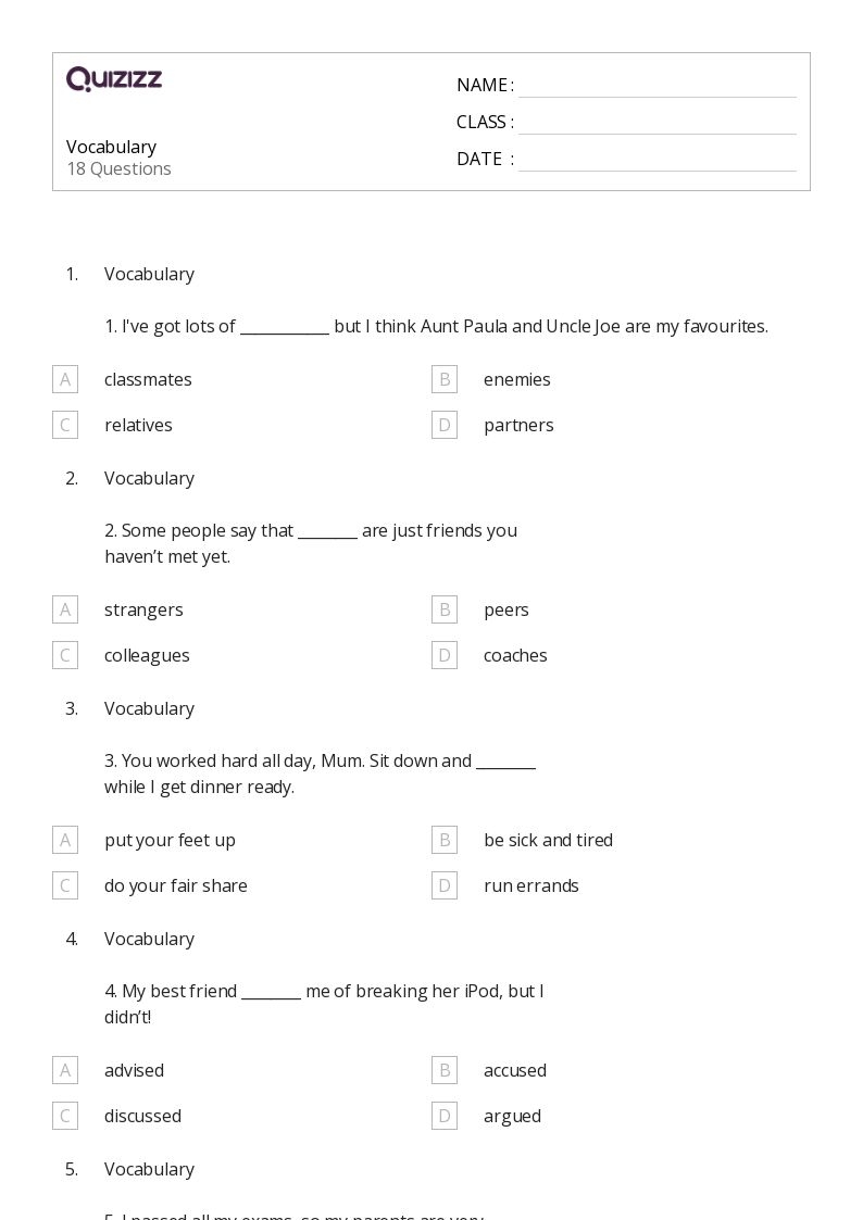 50 Vocabulary Worksheets For 8th Grade On Quizizz Free amp Printable