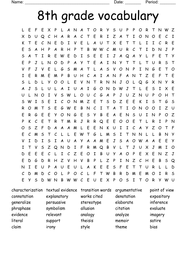 8th Grade Vocabulary Worksheets Printable