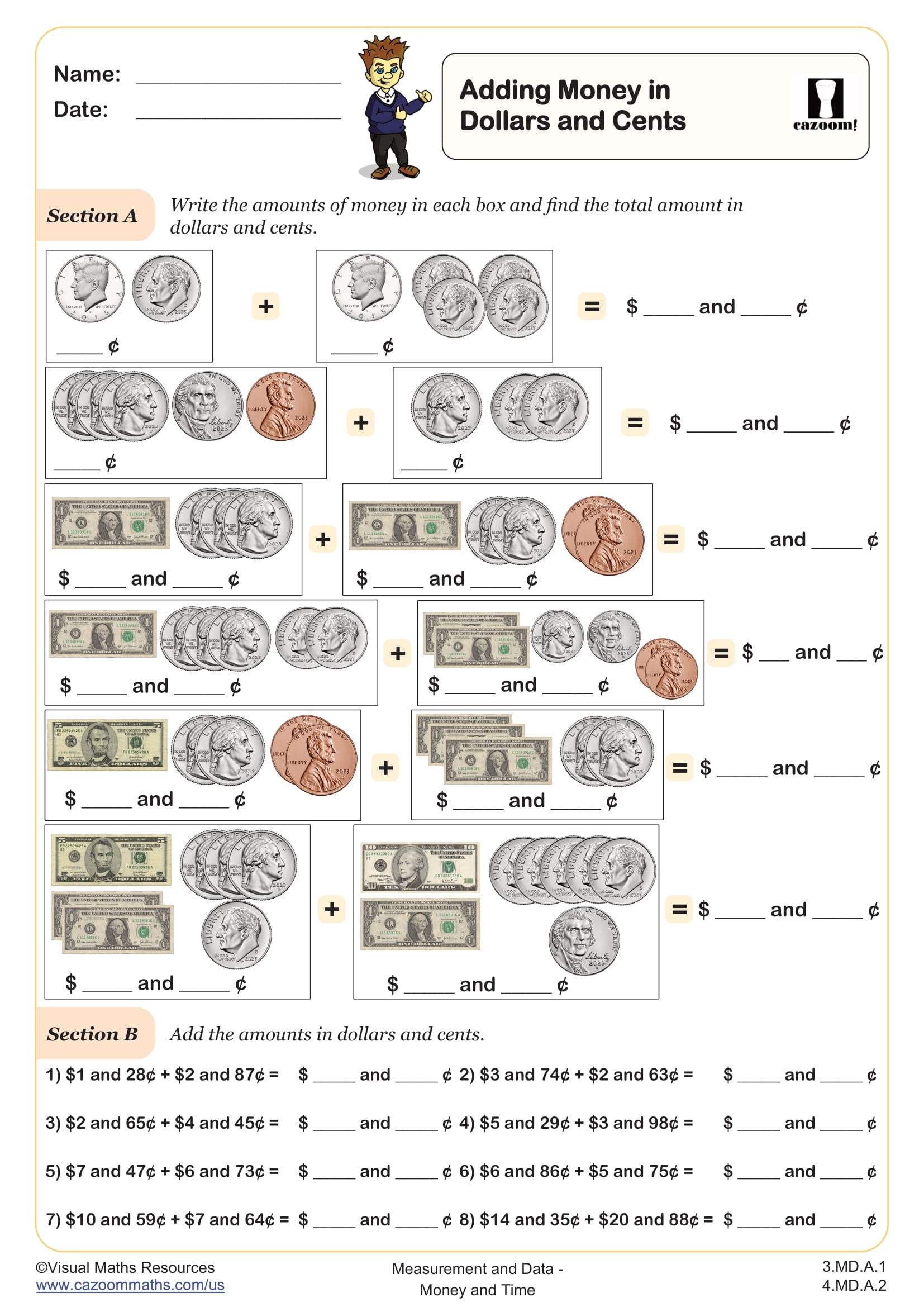 Free Printable Adding Money Worksheets