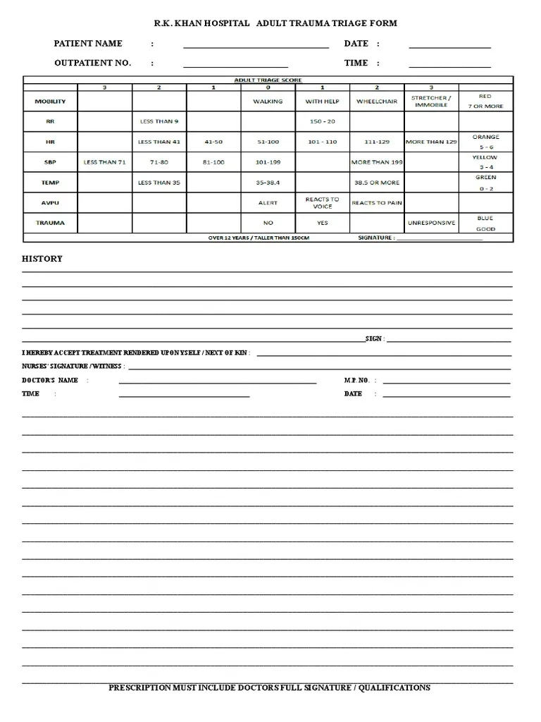 Adult Triage Form Page 1 PDF Patient Health Care