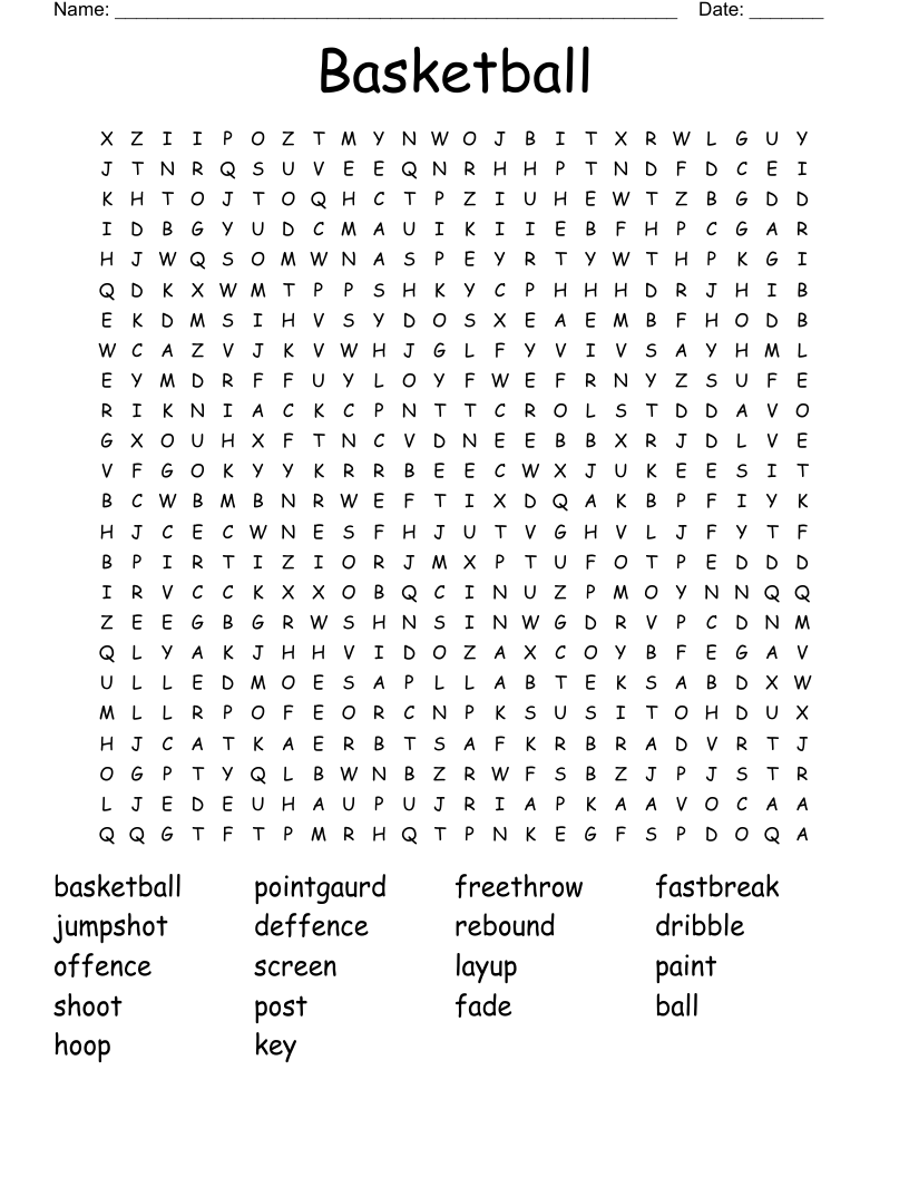 Basketball Word Search WordMint