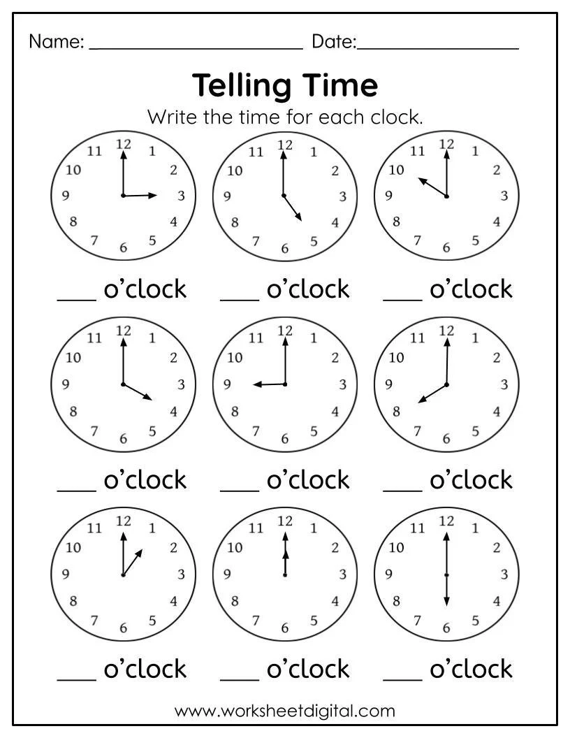 Printable Telling Time Worksheets 1st Grade