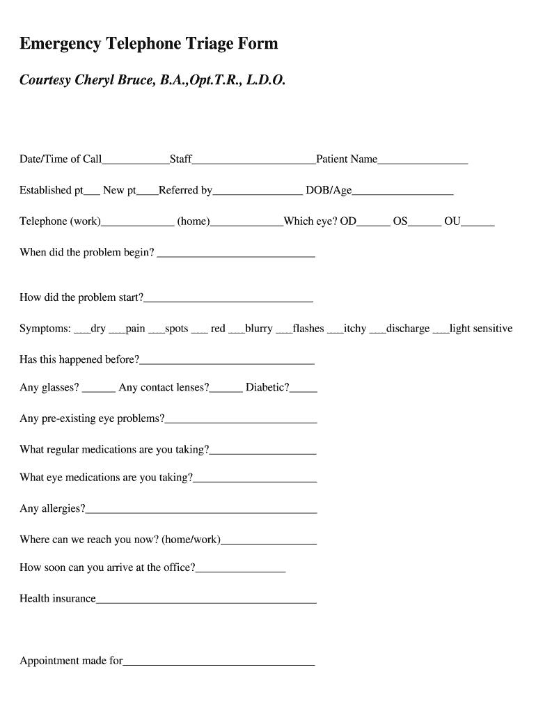 Printable Triage Form Template