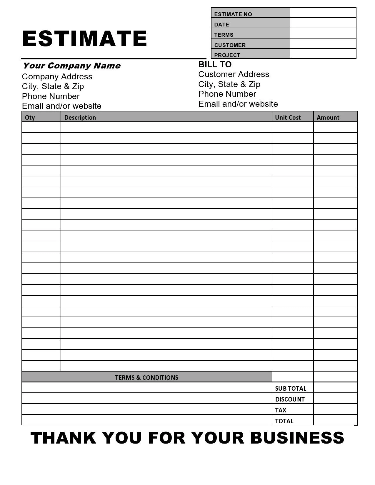 Editable Estimate Invoice Template Printable DOC Form Etsy