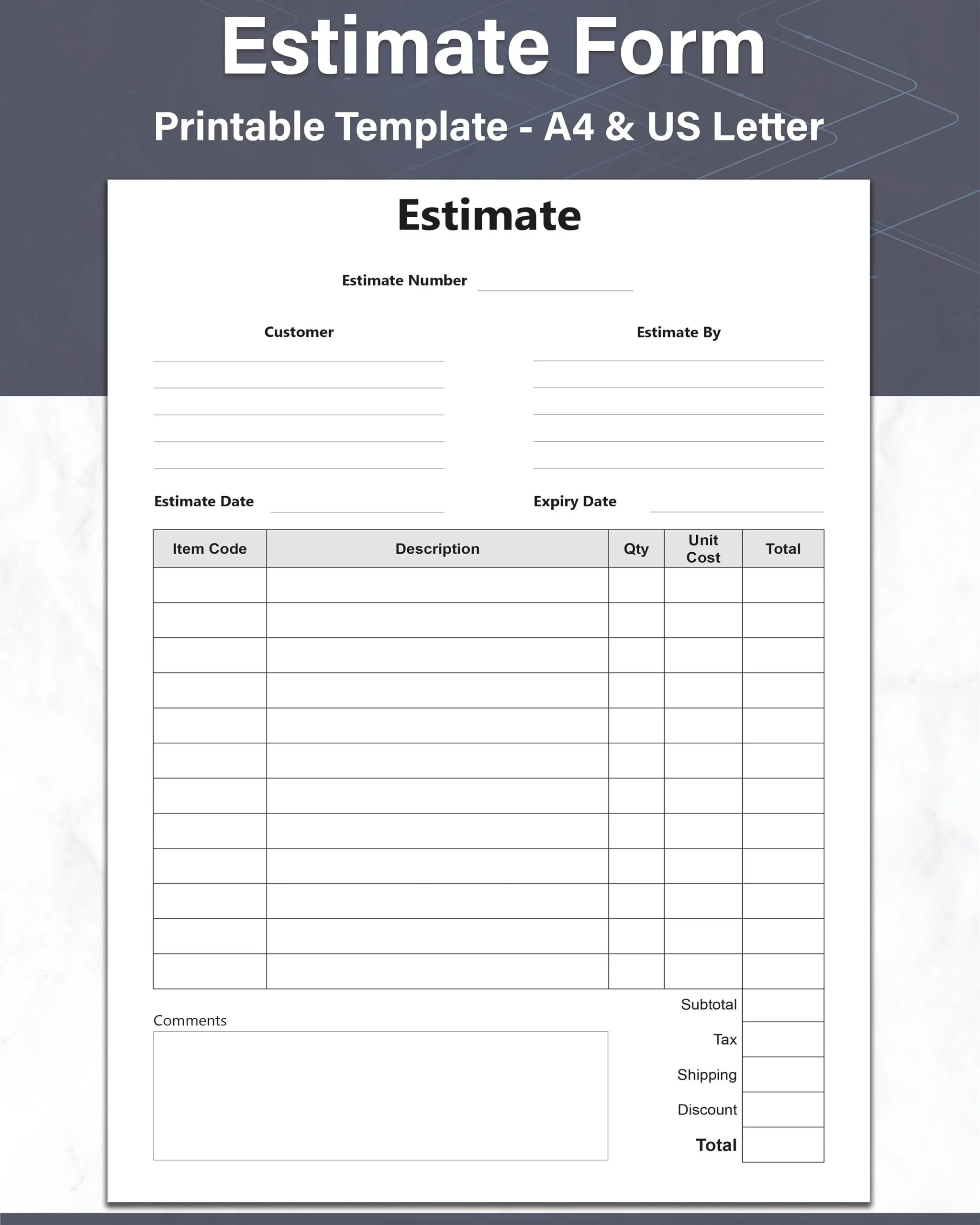 Printable Estimate Template