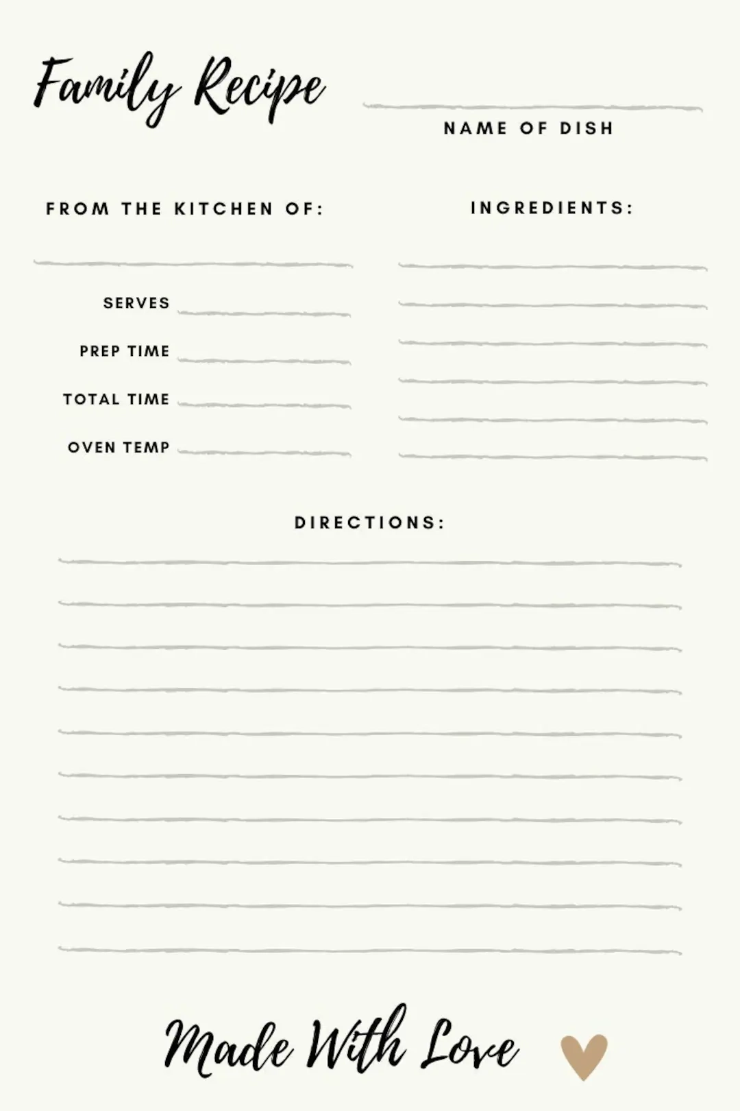 Family Recipe Template Printable Recipe Template Recipe Page 