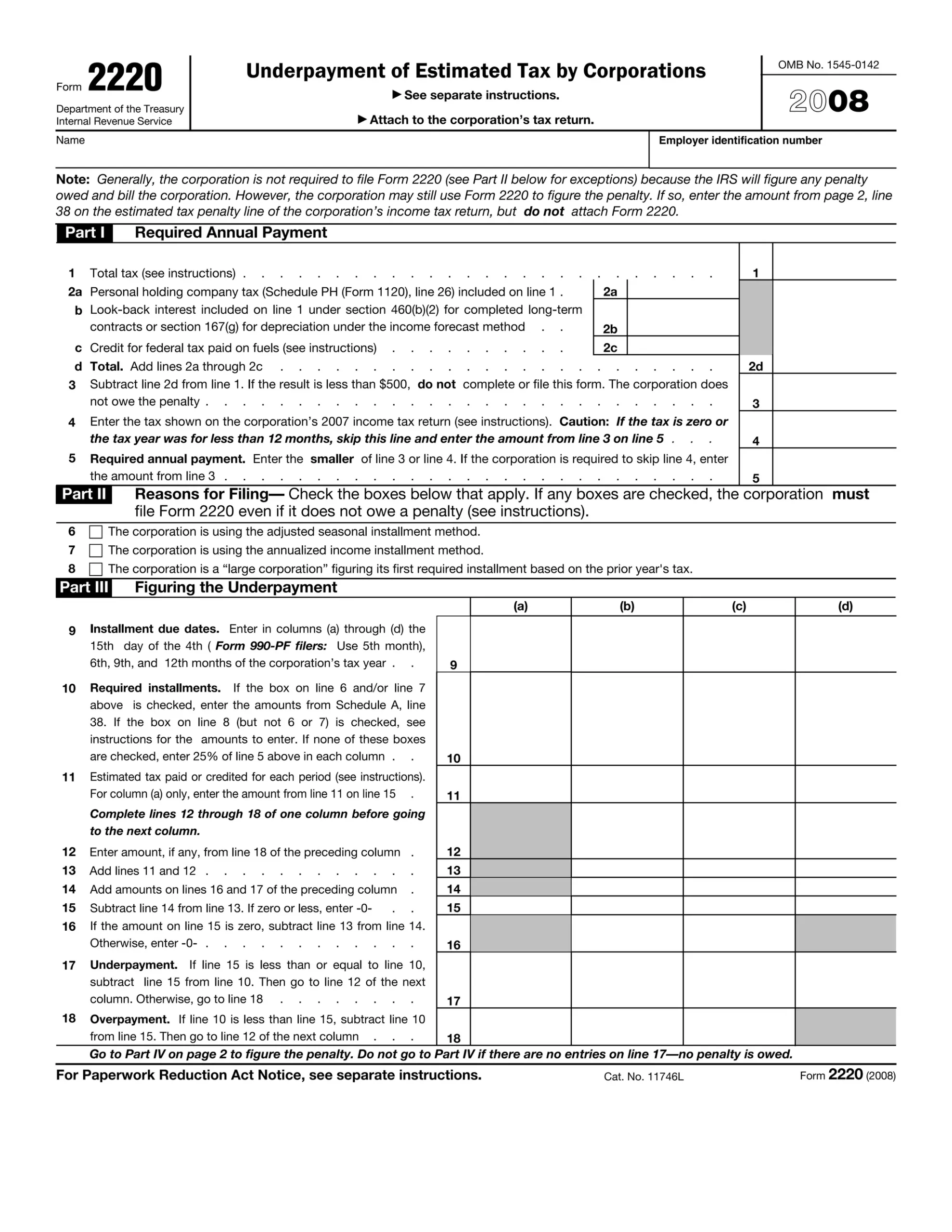 Irs Form For Underpayment Of Estimated Tax