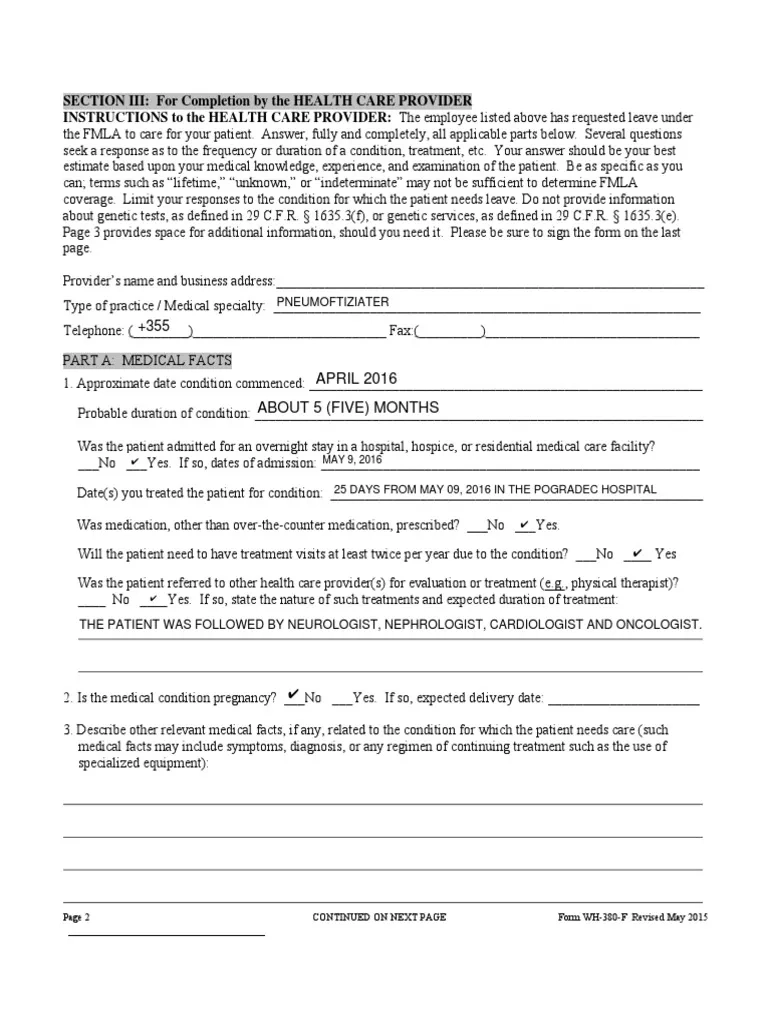 Form WH 380 F Asistence Mjekesore PDF Health Care Patient