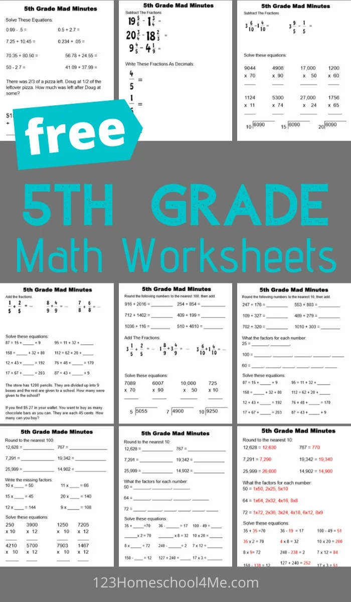 Free Printable Math Worksheets For 5th Grade
