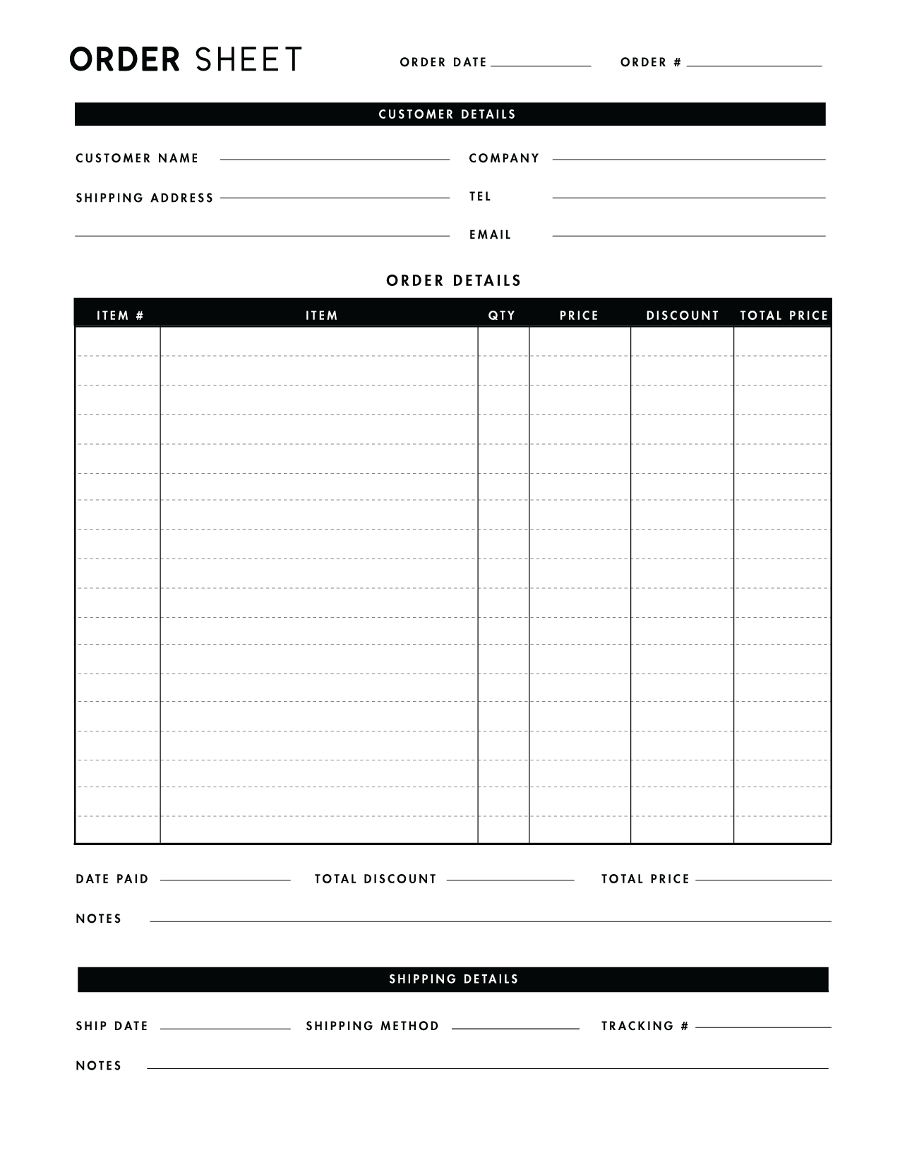 Free Printable Order Form Template