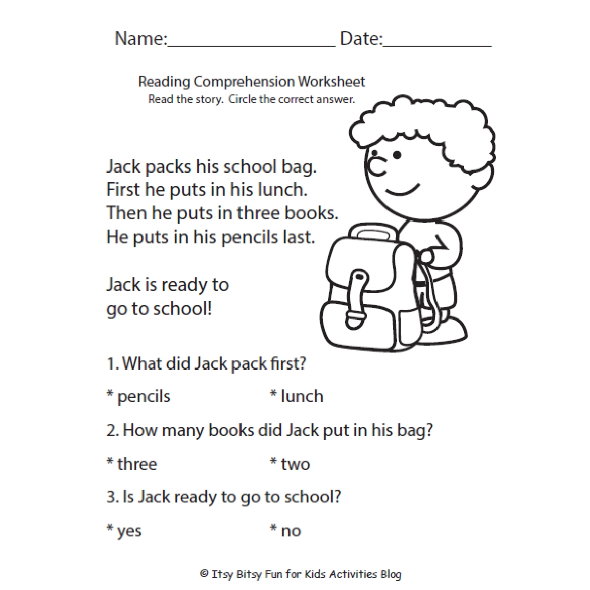 Free Reading Comprehension Worksheets For Back To School 