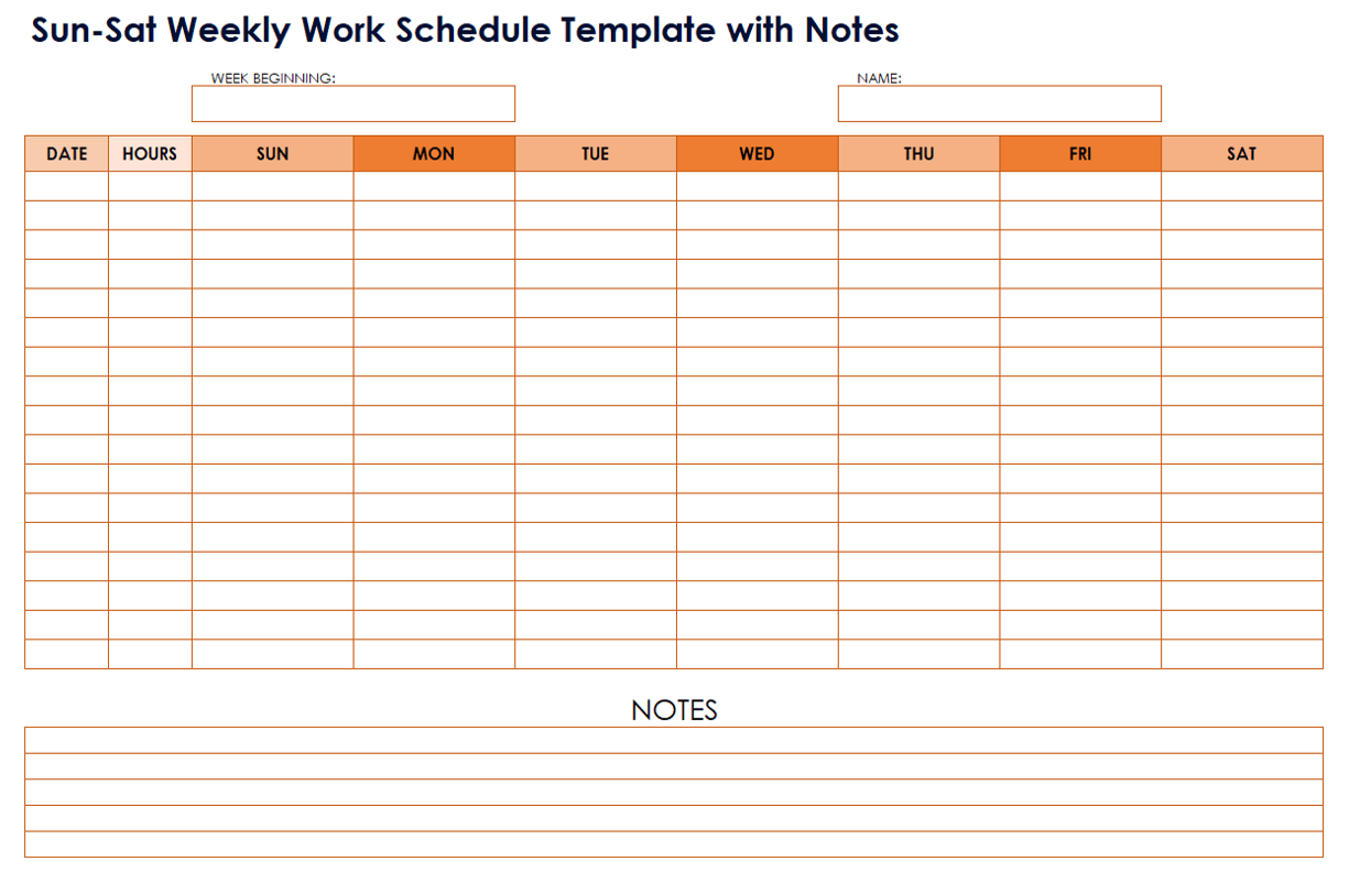Work Schedule Template Free Printable