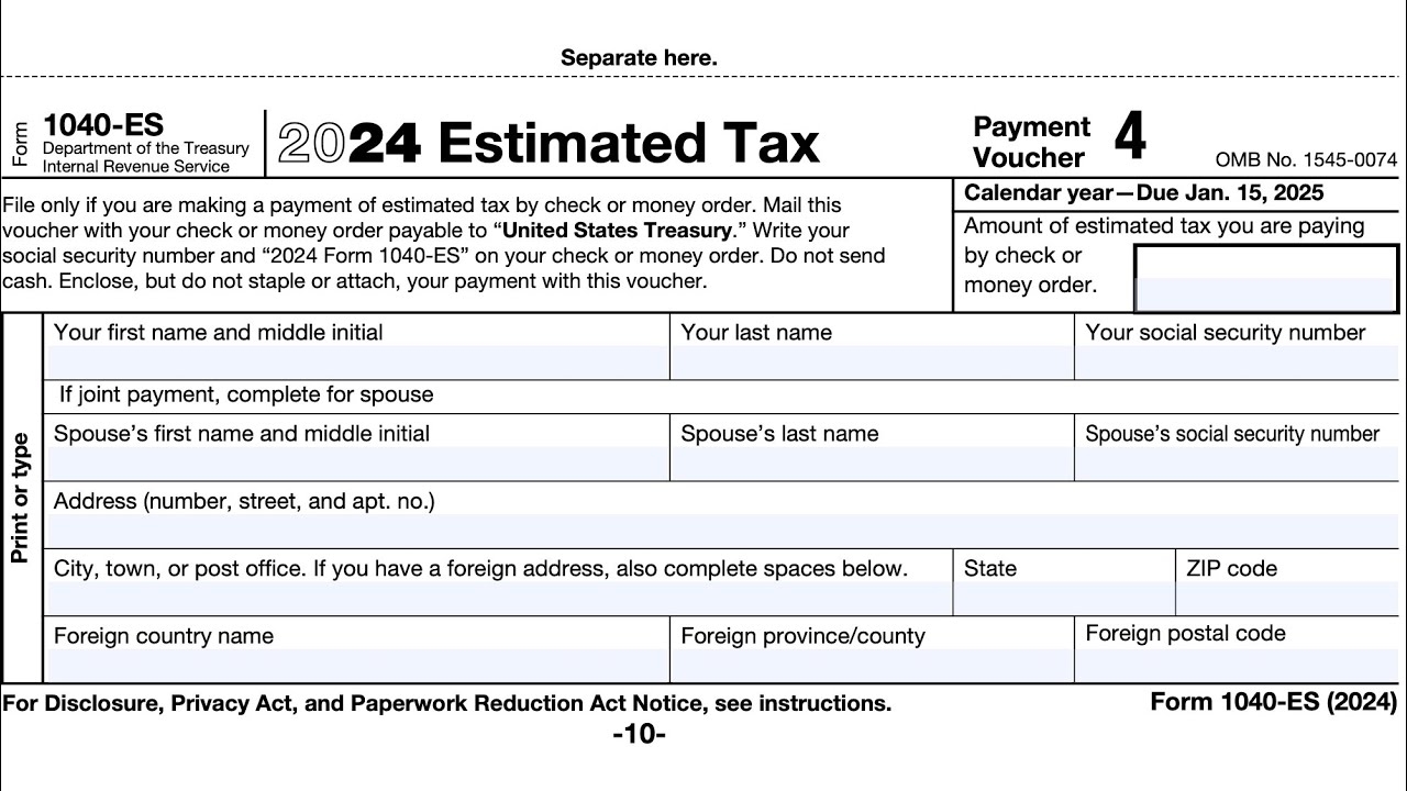 IRS Form 1040 ES Walkthrough Estimated Tax Voucher 
