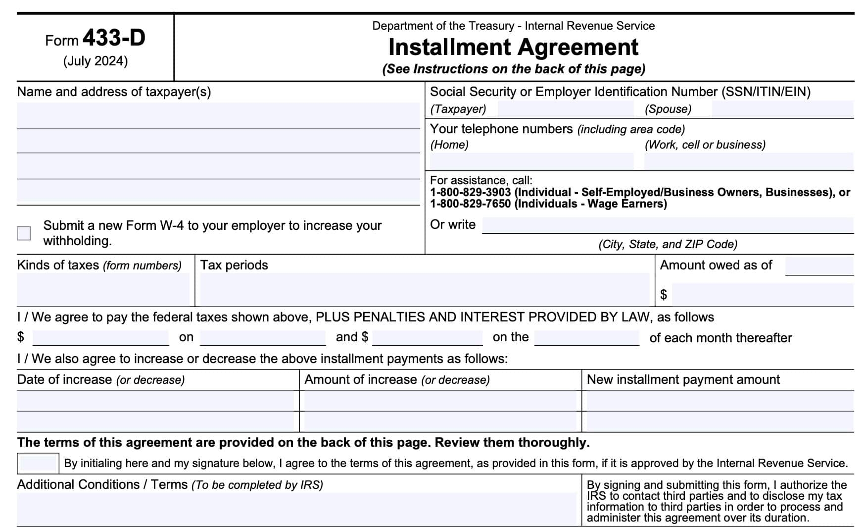 Irs Form 433-D
