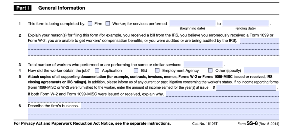 IRS Form SS 8 Instructions 2025 PDF Download