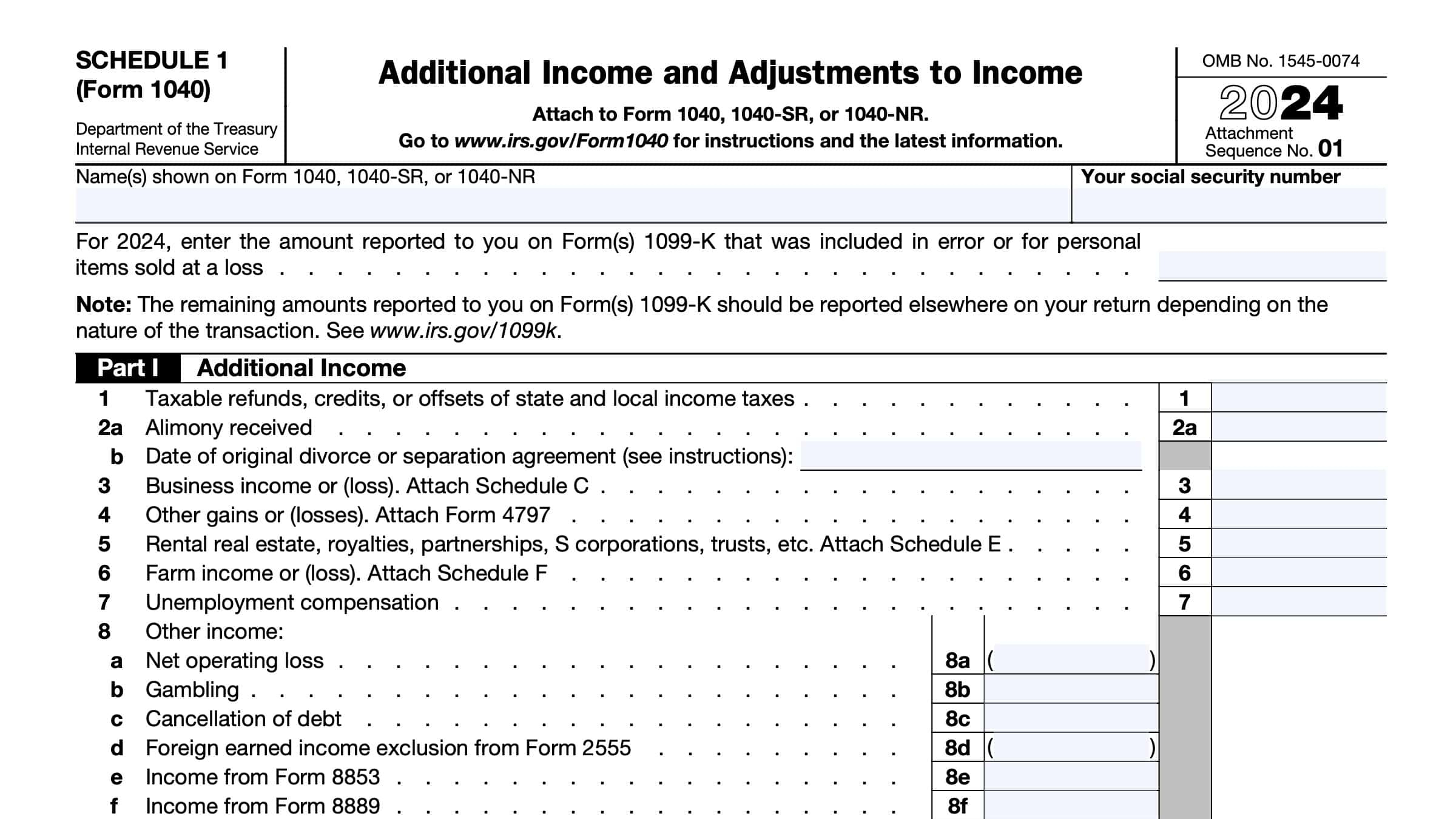 IRS Schedule 1 Instructions Additional Income amp AGI Adjustments