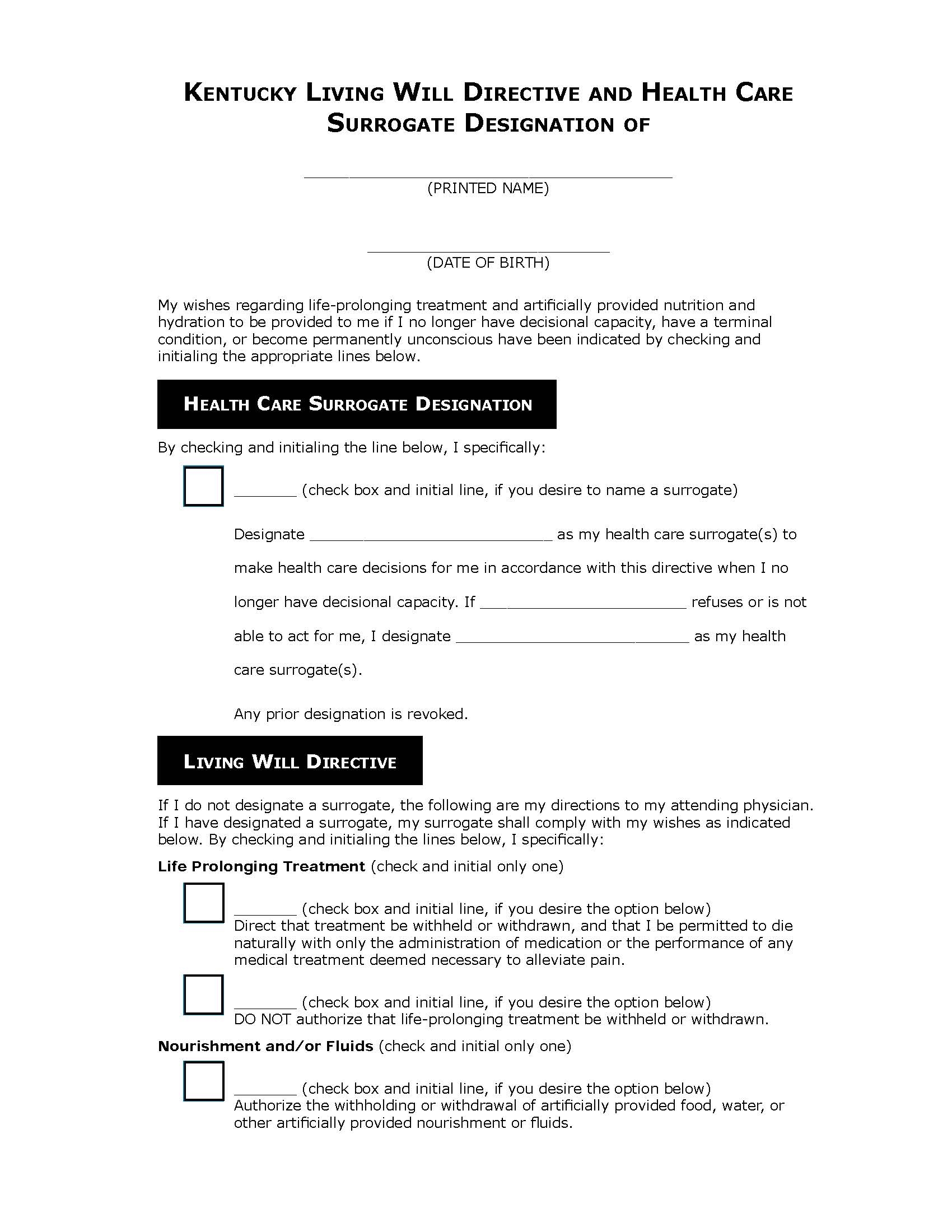 Living Will Forms Free Printable Kentucky
