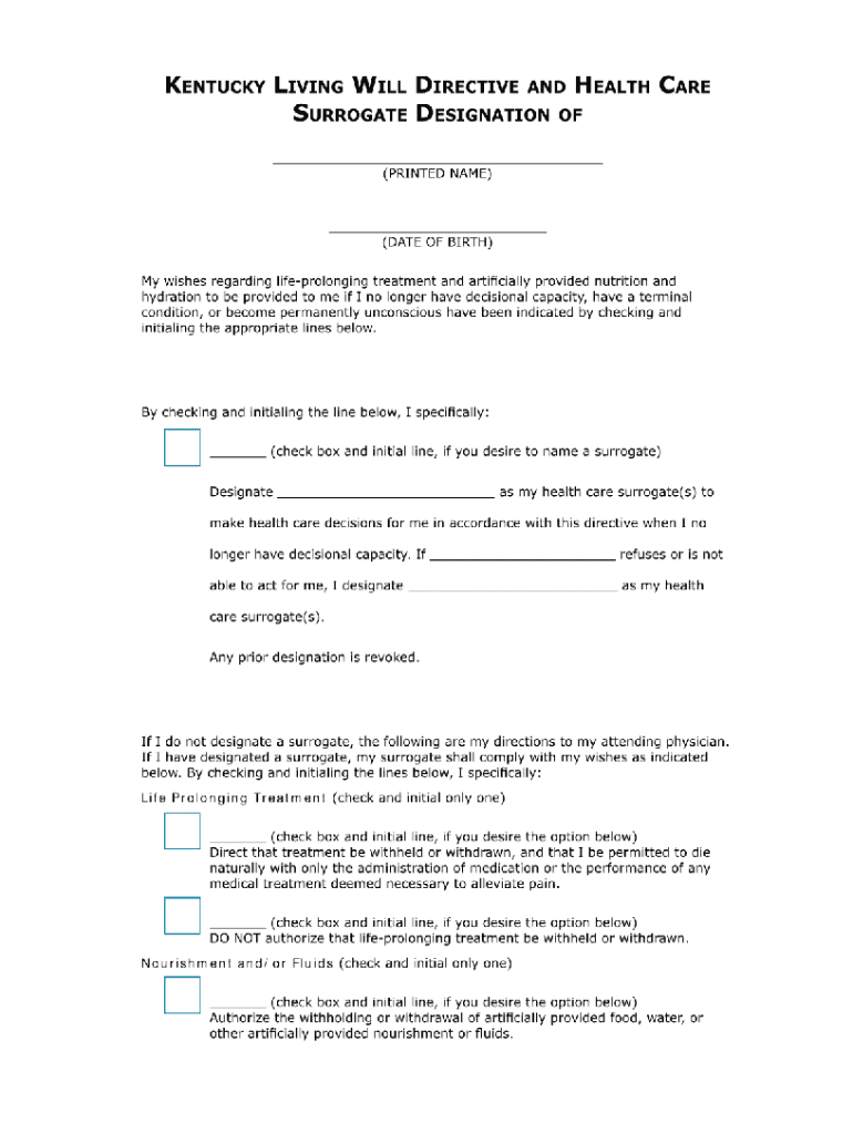 KY Living Will Packet Form Fill Online Printable Fillable 