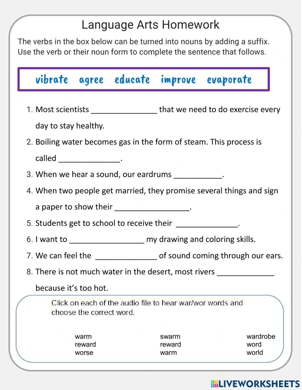 Language Arts H Free Interactive Worksheets 782844