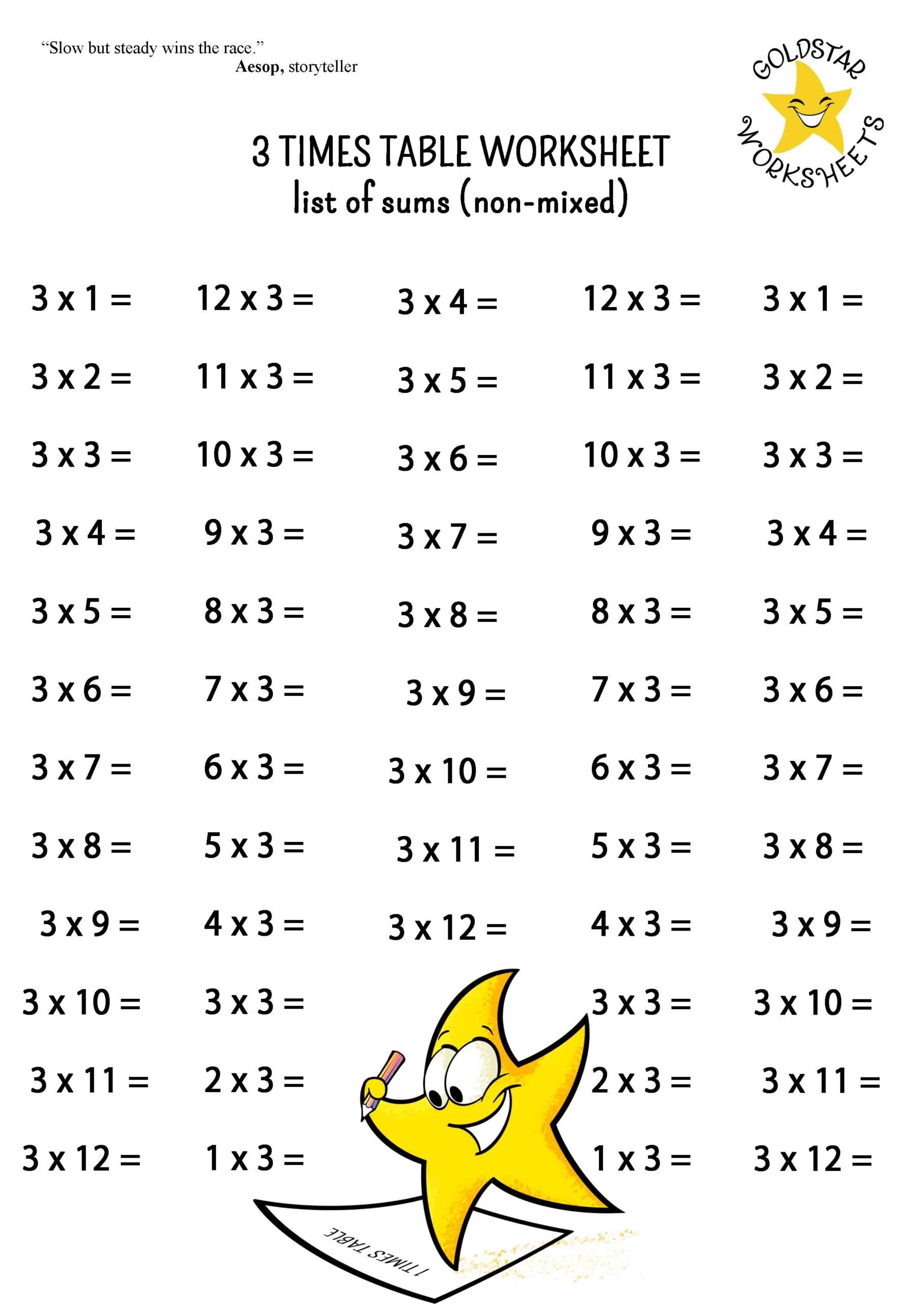 3 Times Table Worksheet Printable