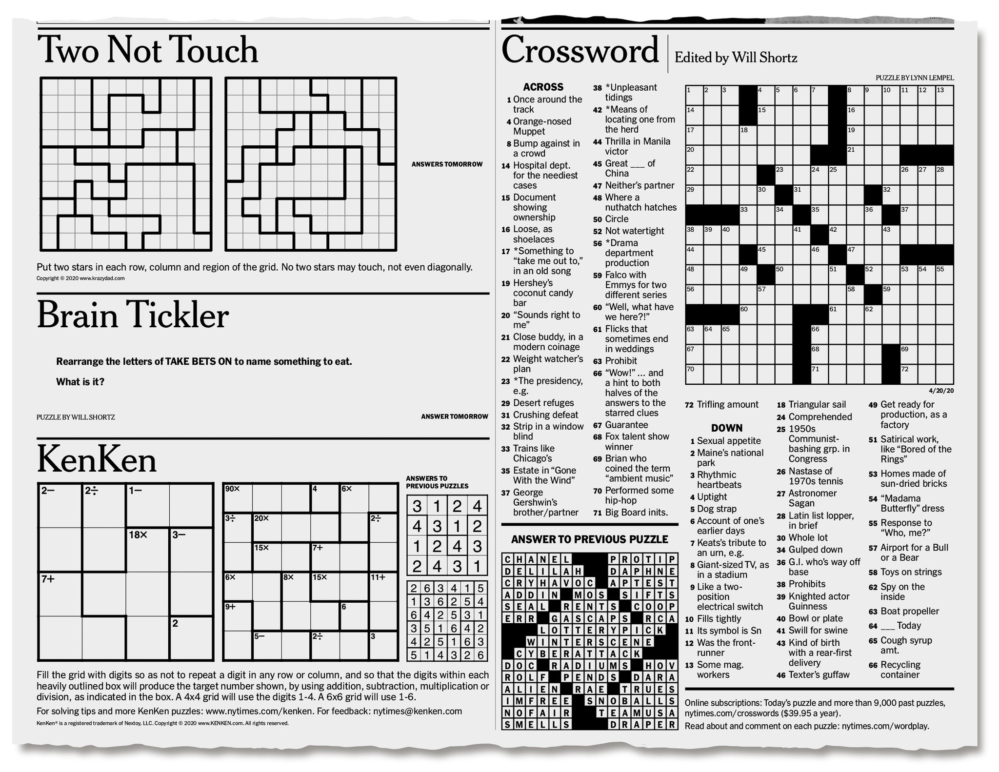Printable Ny Times Sunday Crossword Puzzle