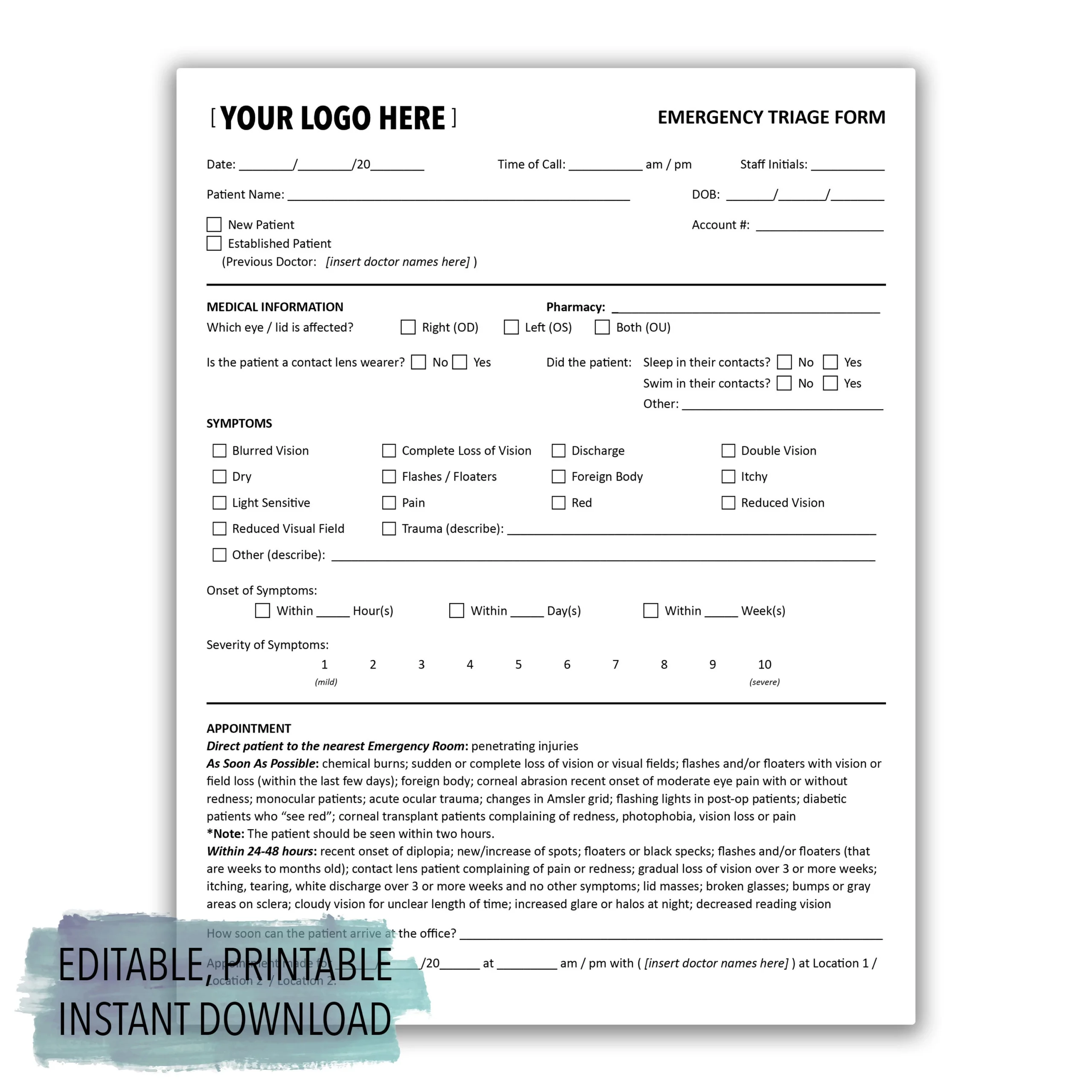 Notfall Triage Form Medizin Optometrie Ophthalmologie 