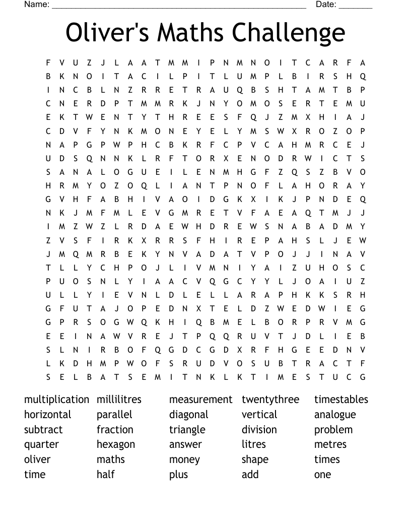 Printable Math Word Search Worksheets